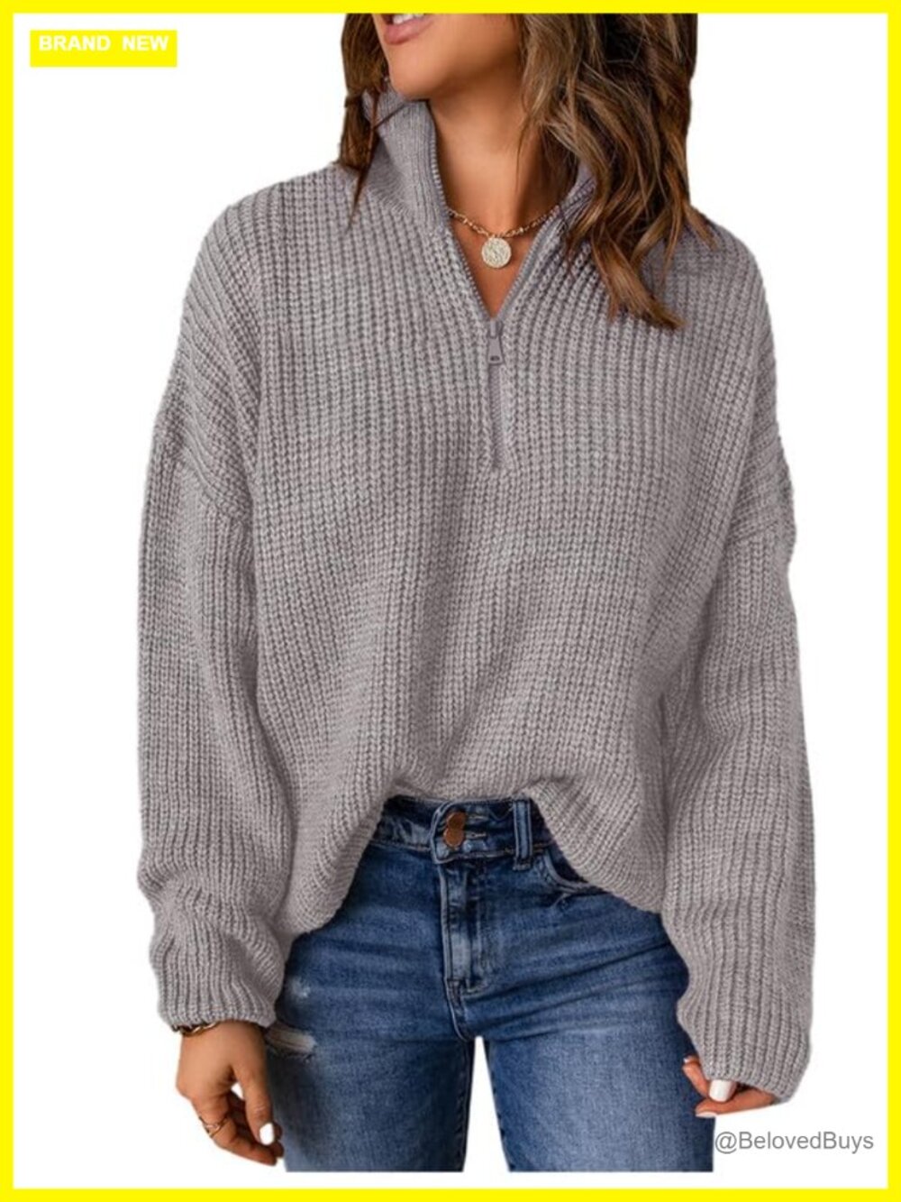 Waffle Knit Quarter Zip Pullover Sweater Long Sleeve Business Casual